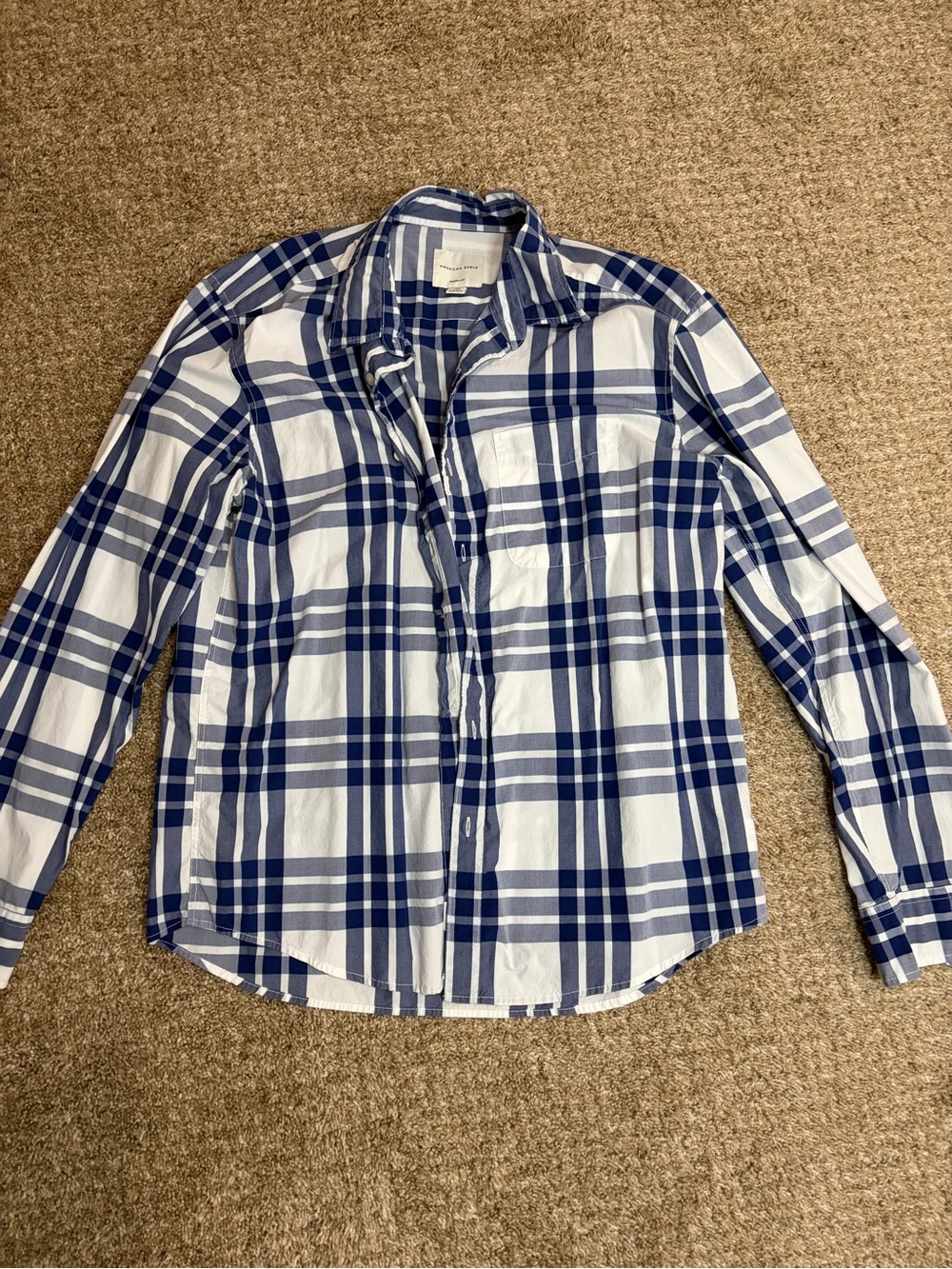 American Eagle Outfitters Blue & White Plaid Button-Up Shirt